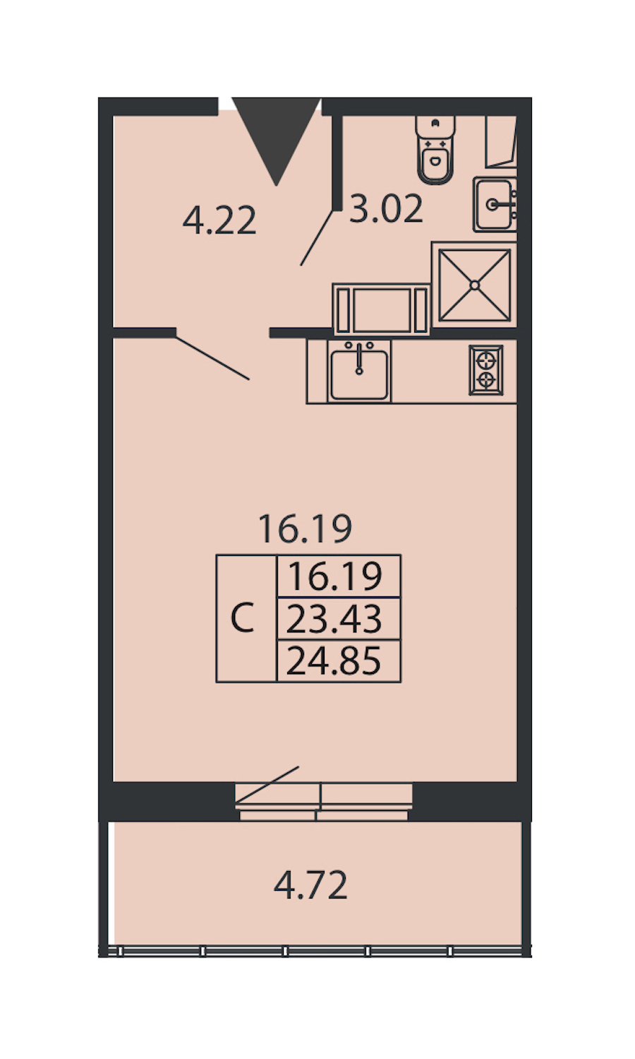 Квартира студия 23.43 м², 12/12 эт., ЖК «Полис ЛАВрики»